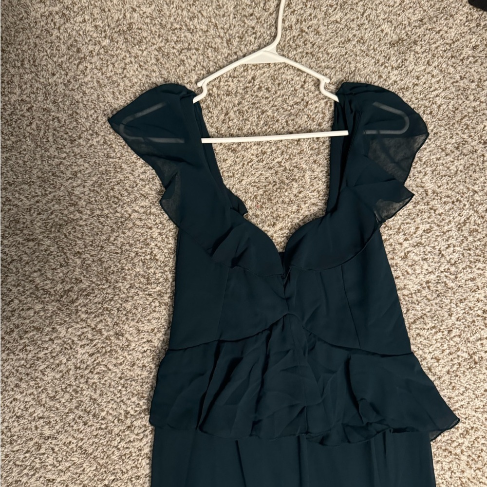 Elegant Dark Green Ruffled Dress
